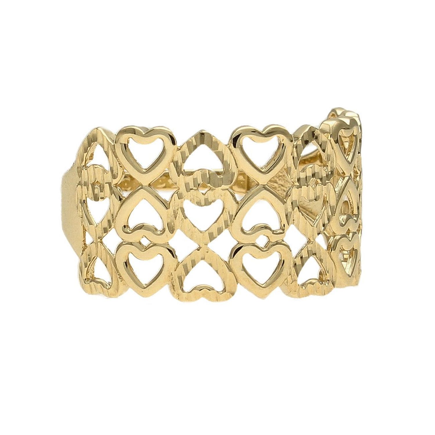 Złoty pierścionek szeroka obrączka z sercami PI 5723 (1).jpg